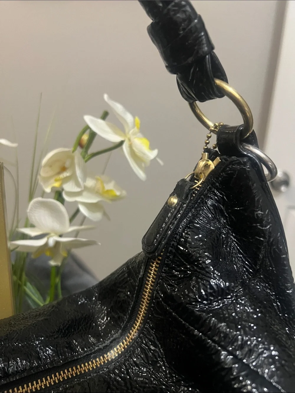 Coach Kristin Crinkle Black Leather Hobo Bag EUC retail $298